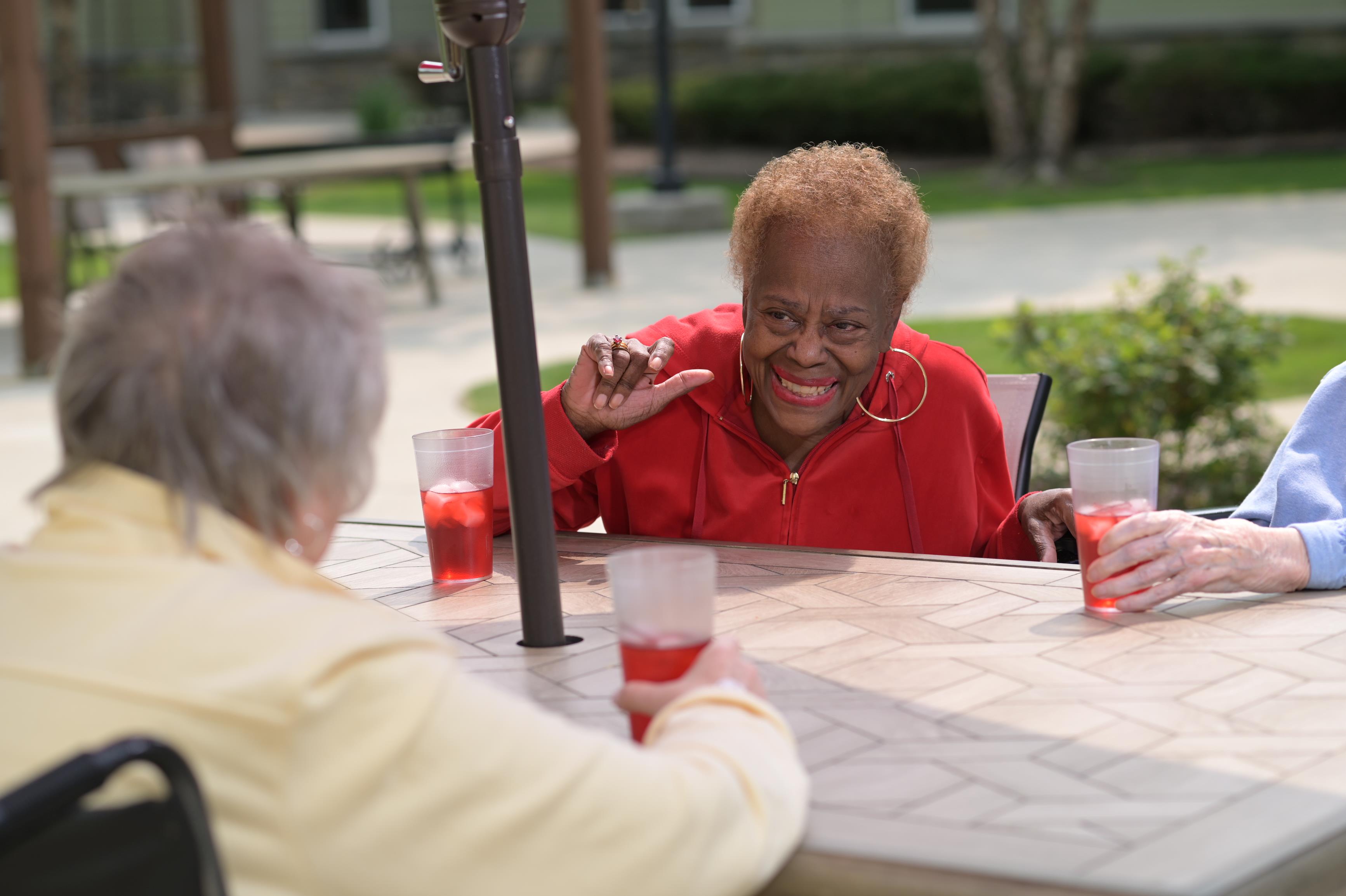 Female seniors in the courtyard